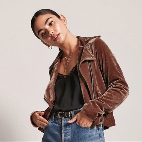 Forever 21 Jackets & Blazers - FOREVER 21 Velvet Moto Jacket Mauve Blush NWT M
